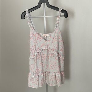 Floral Ruffle Camisole - Pink and White